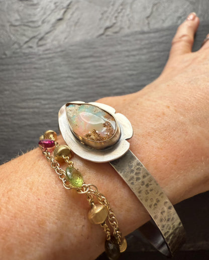 Boulder opal cuff bracelet, gemstone sterling silver boho bracelet, gift for her