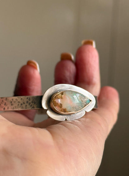 Boulder opal cuff bracelet, gemstone sterling silver boho bracelet, gift for her