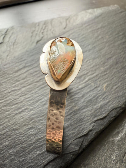 Boulder opal cuff bracelet, gemstone sterling silver boho bracelet, gift for her