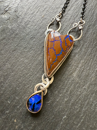 RESERVED for WENDY - Blue Heart Boulder Opal Pendant