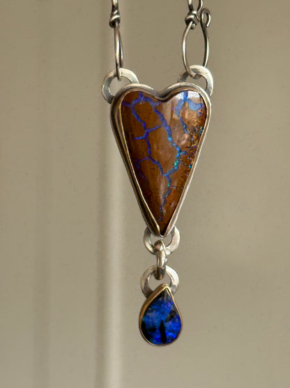 RESERVED for WENDY - Blue Heart Boulder Opal Pendant