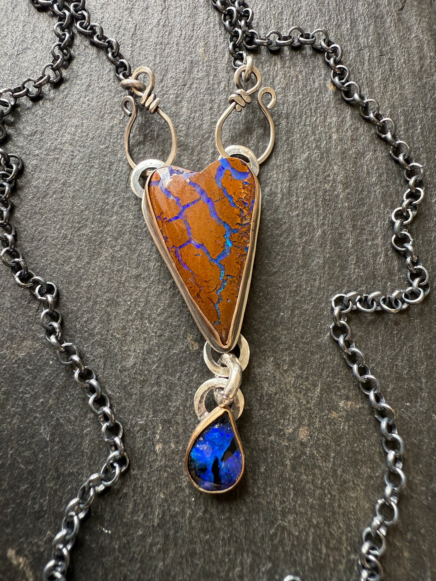RESERVED for WENDY - Blue Heart Boulder Opal Pendant