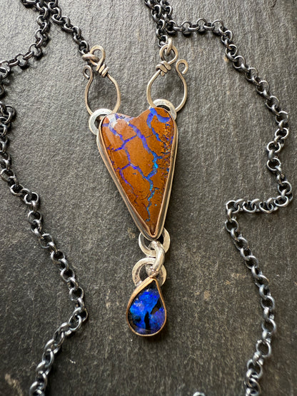 RESERVED for WENDY - Blue Heart Boulder Opal Pendant