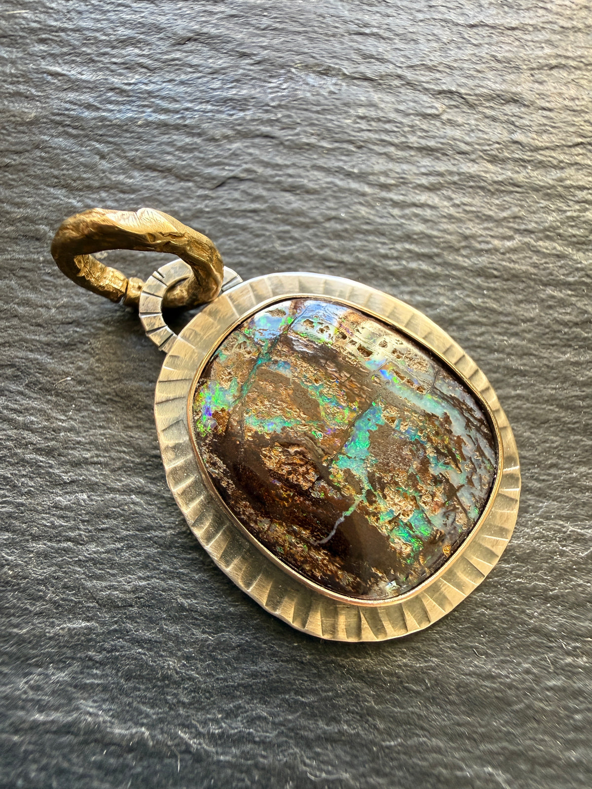Wood Opal Pendant Necklace