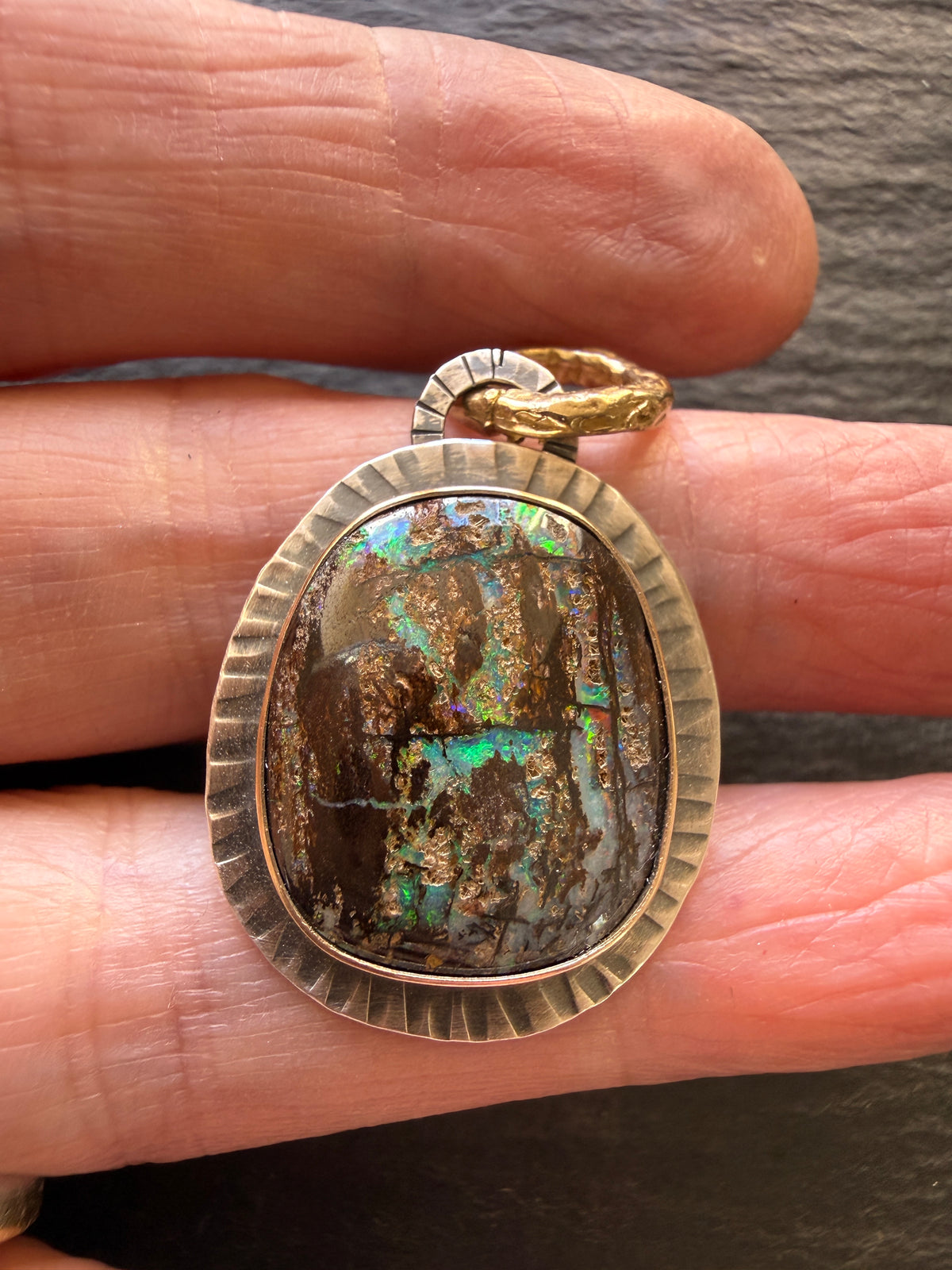 Wood Opal Pendant Necklace