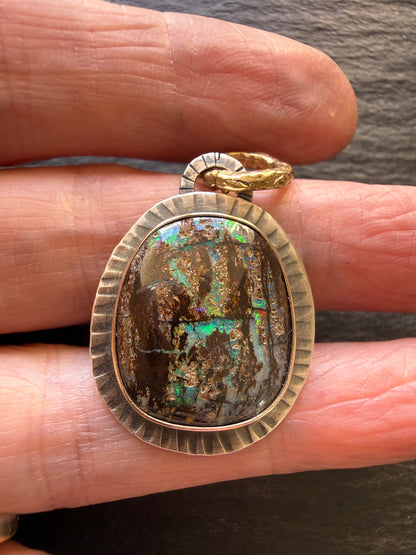 Wood Opal Pendant Necklace