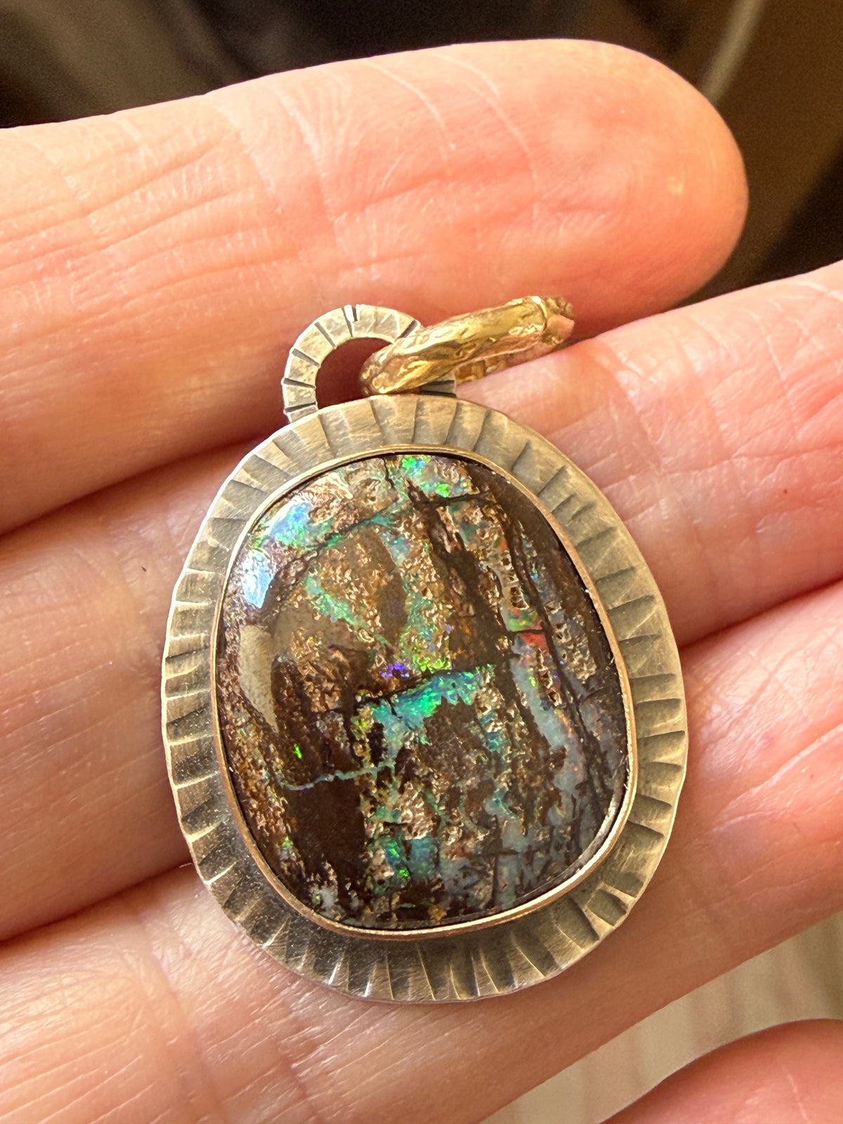 Wood Opal Pendant Necklace