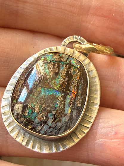 Wood Opal Pendant Necklace