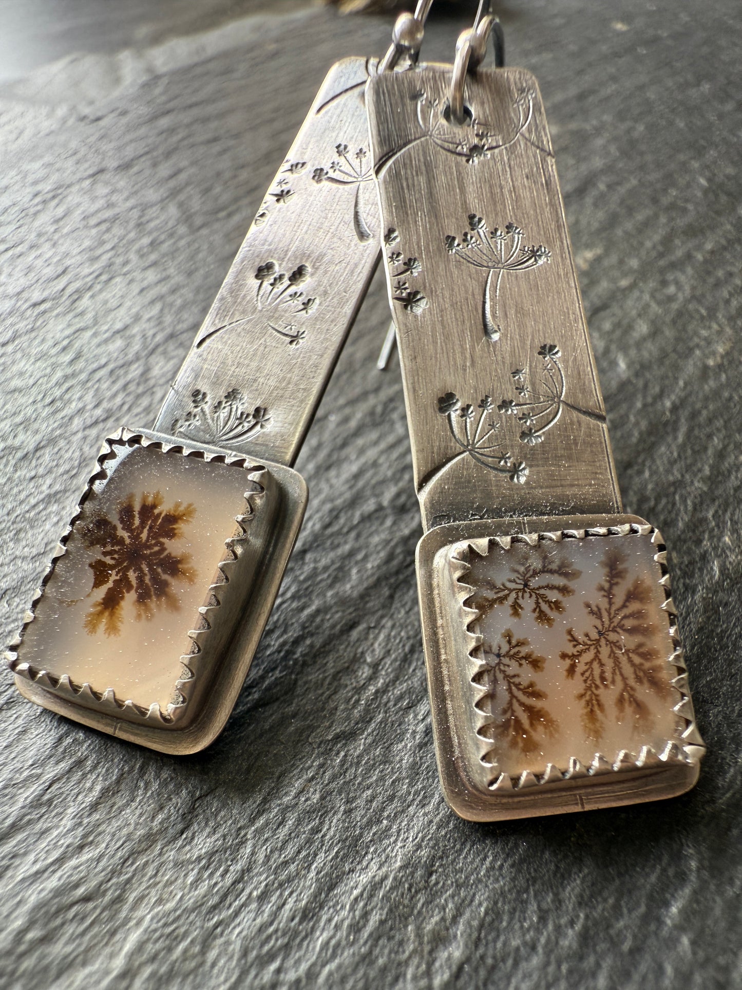 Flower Dentric Agate Earrings