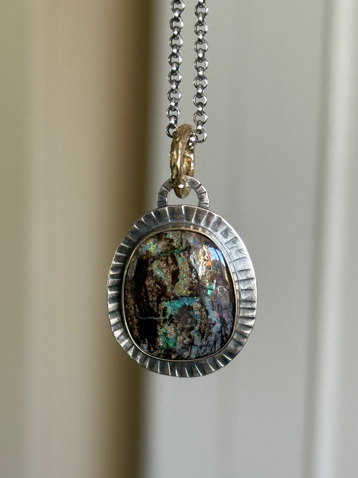 Wood Opal Pendant Necklace