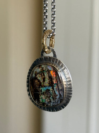Wood Opal Pendant Necklace