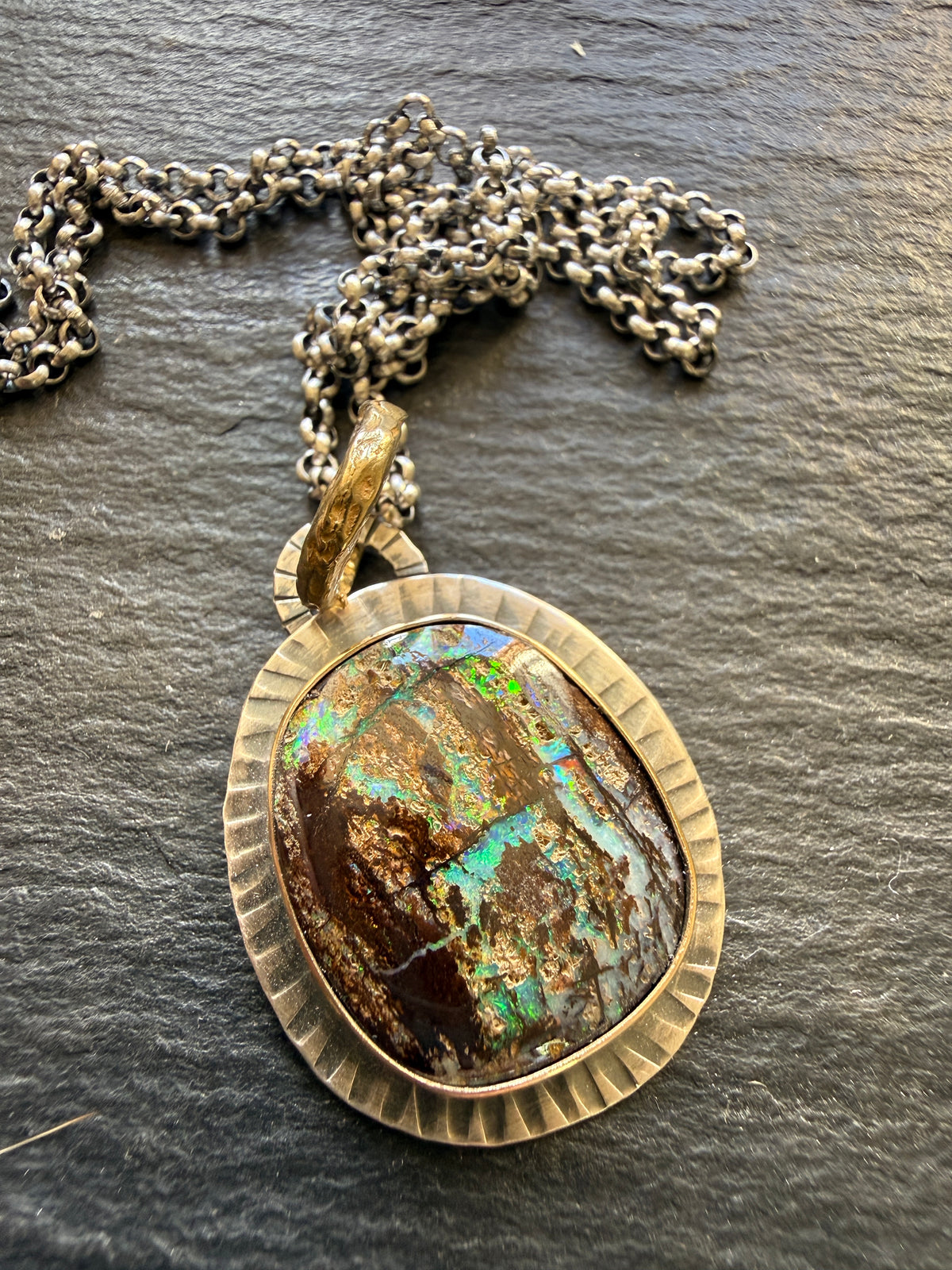 Wood Opal Pendant Necklace