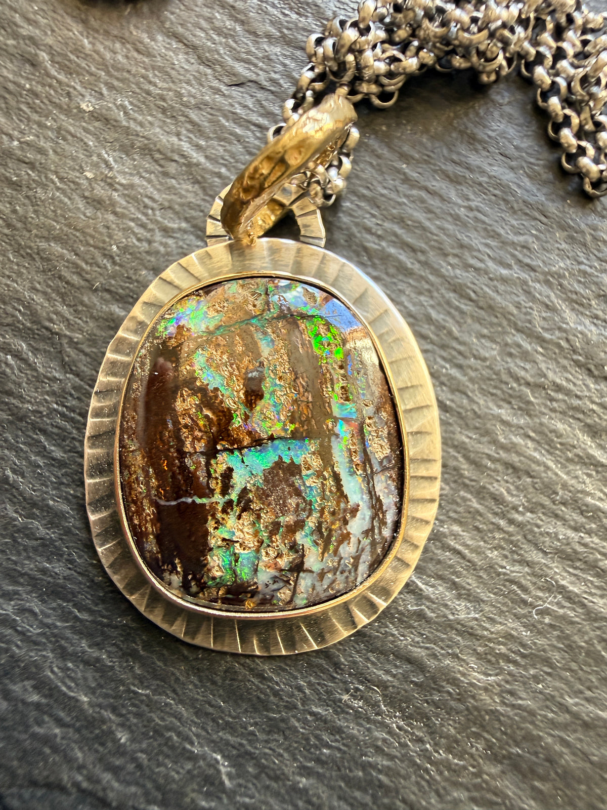 Wood Opal Pendant Necklace