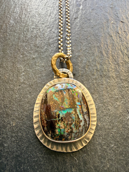 Wood Opal Pendant Necklace