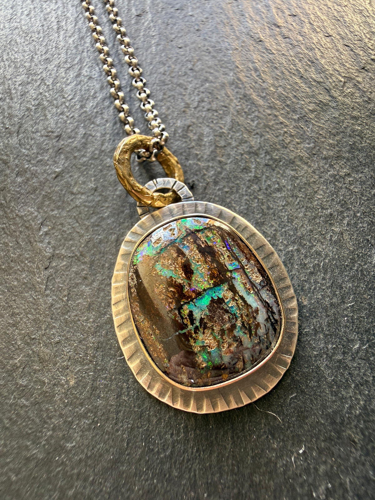 Wood Opal Pendant Necklace