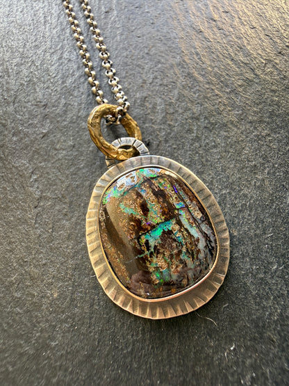 Wood Opal Pendant Necklace