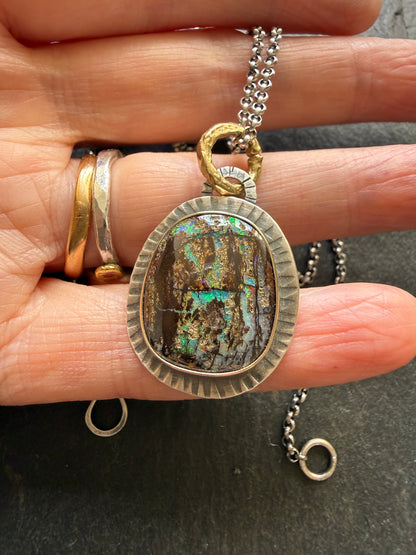 Wood Opal Pendant Necklace