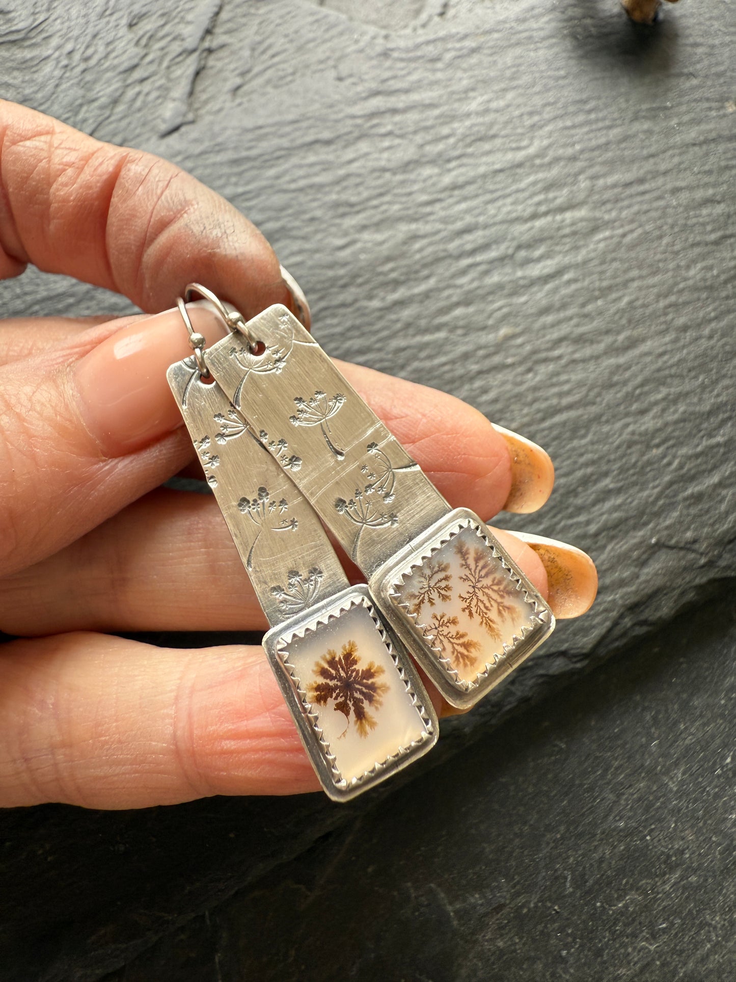 Flower Dentric Agate Earrings