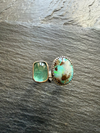 Boulder Opal and Kyanite Ring US P 1/2