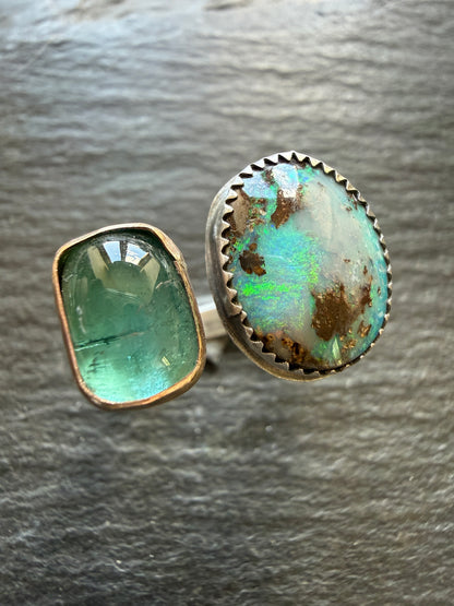 Boulder Opal and Kyanite Ring US P 1/2