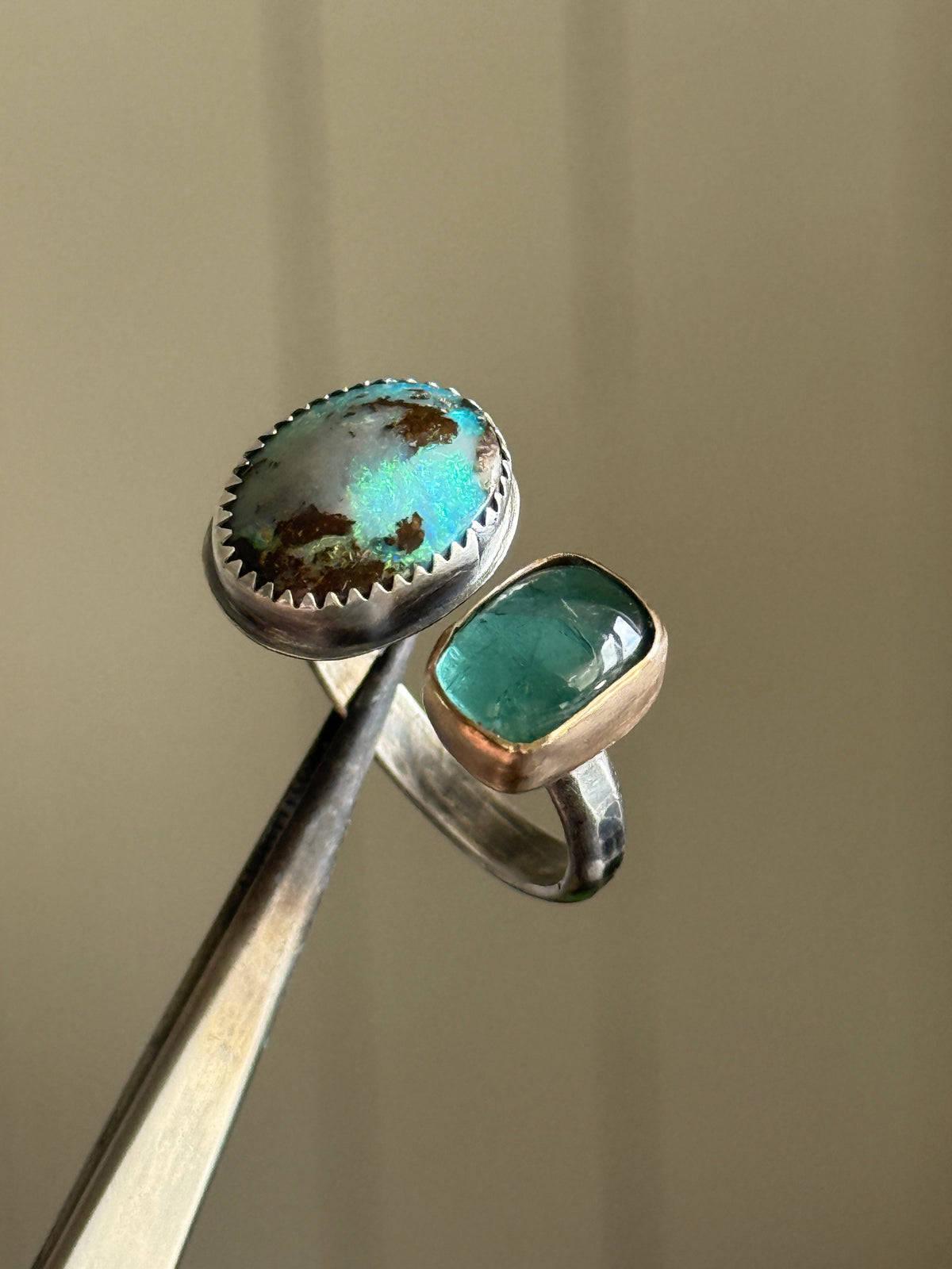 Boulder Opal and Kyanite Ring US P 1/2