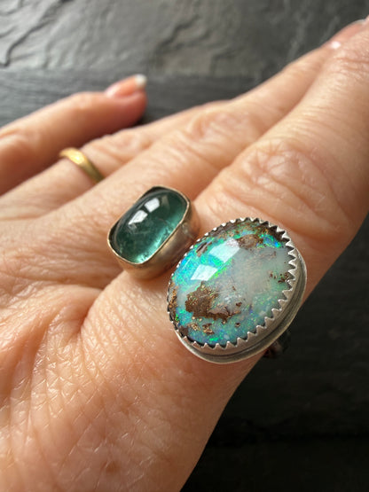 Boulder Opal and Kyanite Ring US P 1/2