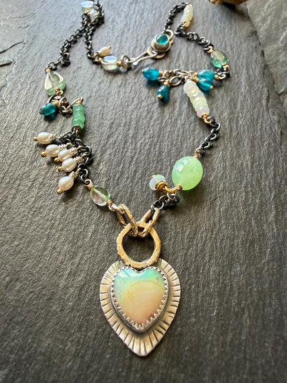 Wire wrapped gemstones with a Boulder Opal Heart