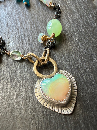 Wire wrapped gemstones with a Boulder Opal Heart