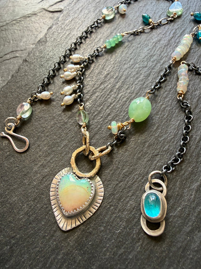 Wire wrapped gemstones with a Boulder Opal Heart