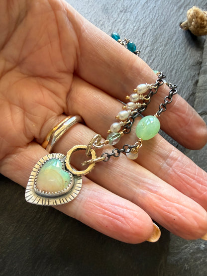Wire wrapped gemstones with a Boulder Opal Heart