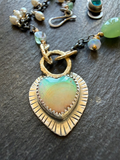 Wire wrapped gemstones with a Boulder Opal Heart