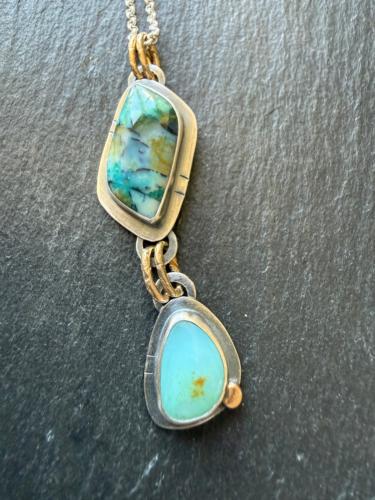 Blue Opalised wood stone Necklace