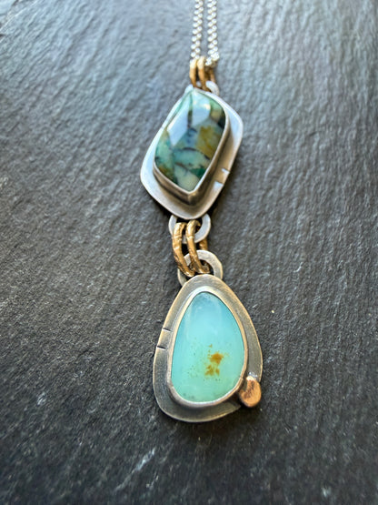 Blue Opalised wood stone Necklace