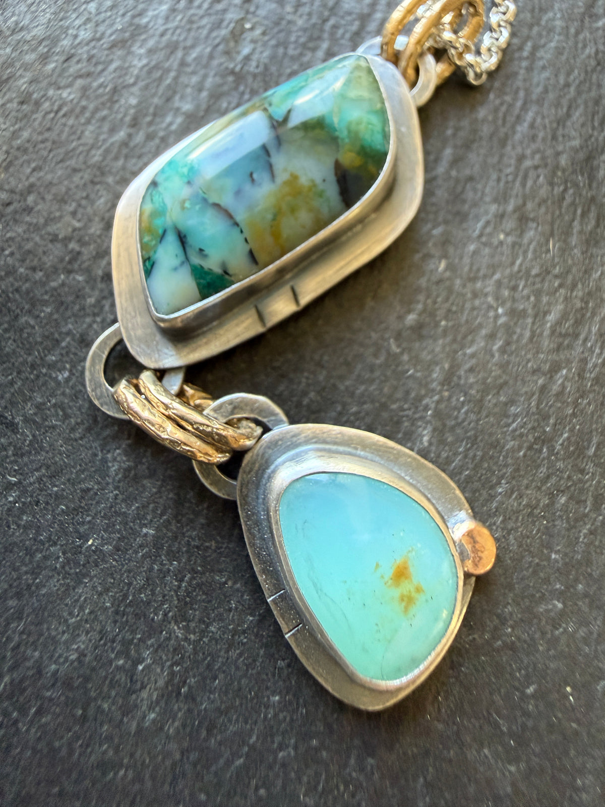Blue Opalised wood stone Necklace