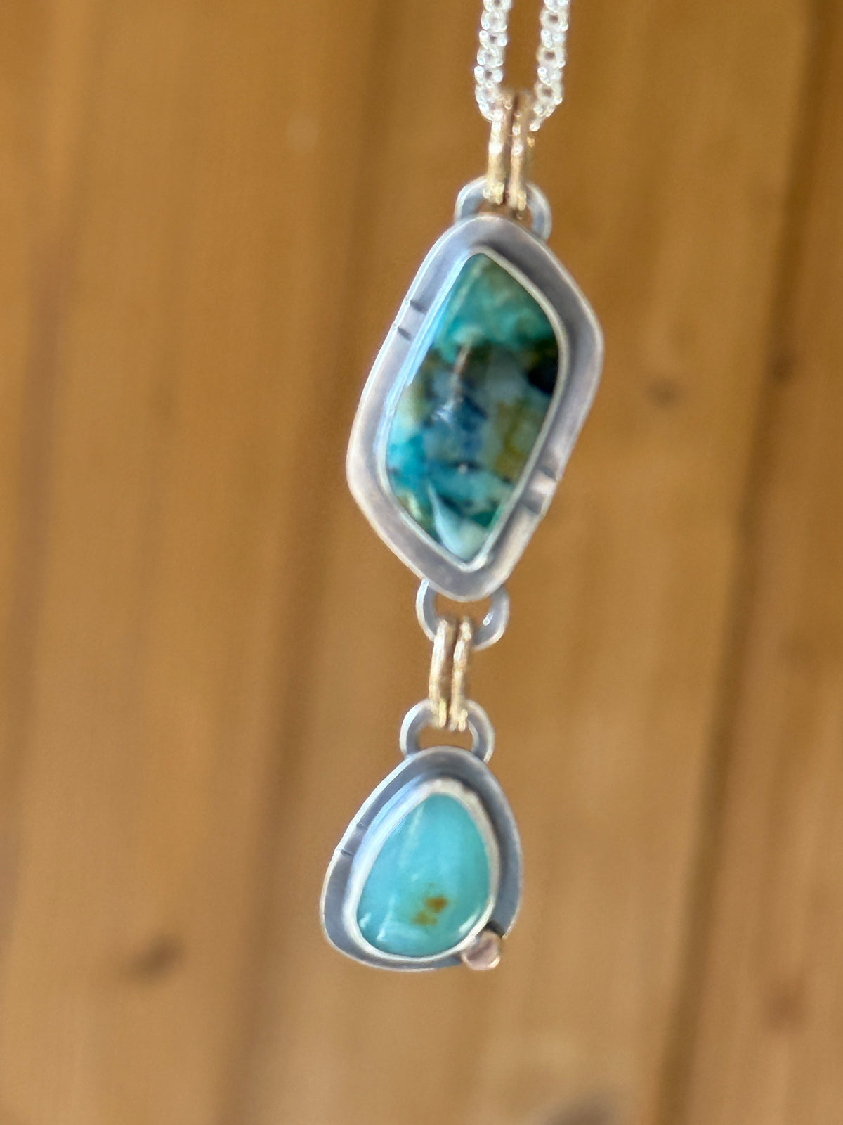 Blue Opalised wood stone Necklace