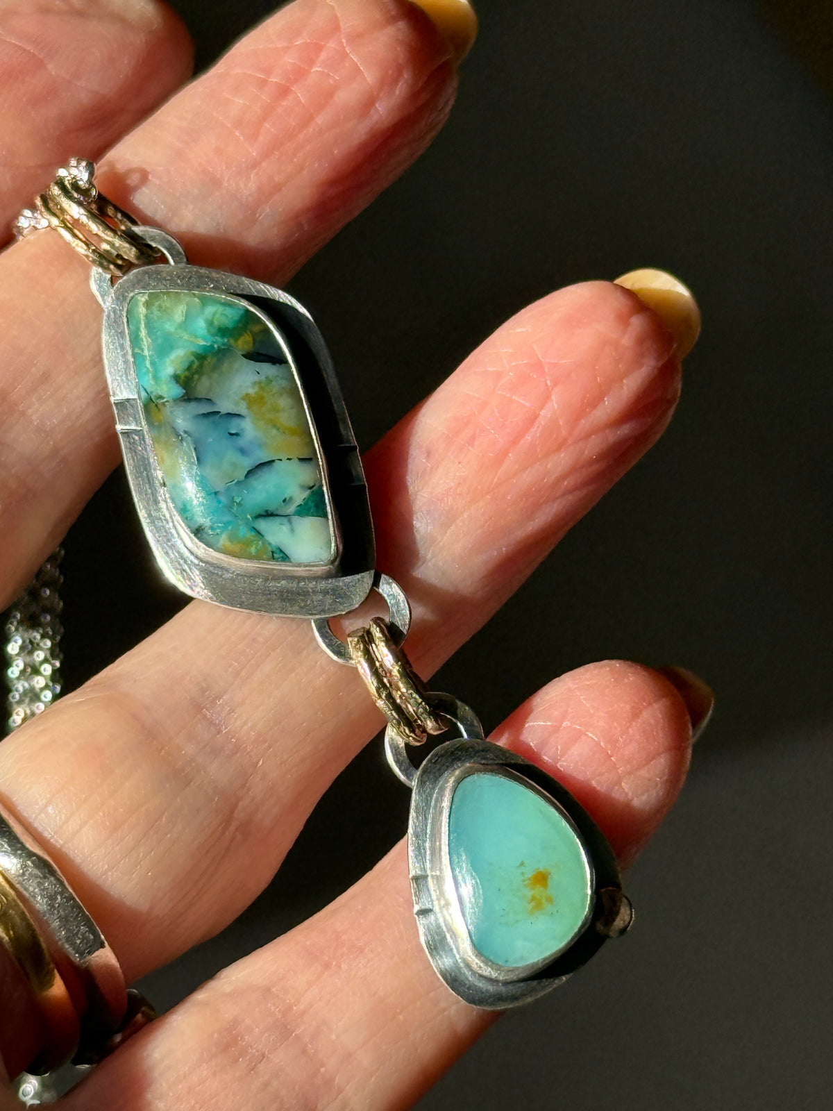 Blue Opalised wood stone Necklace