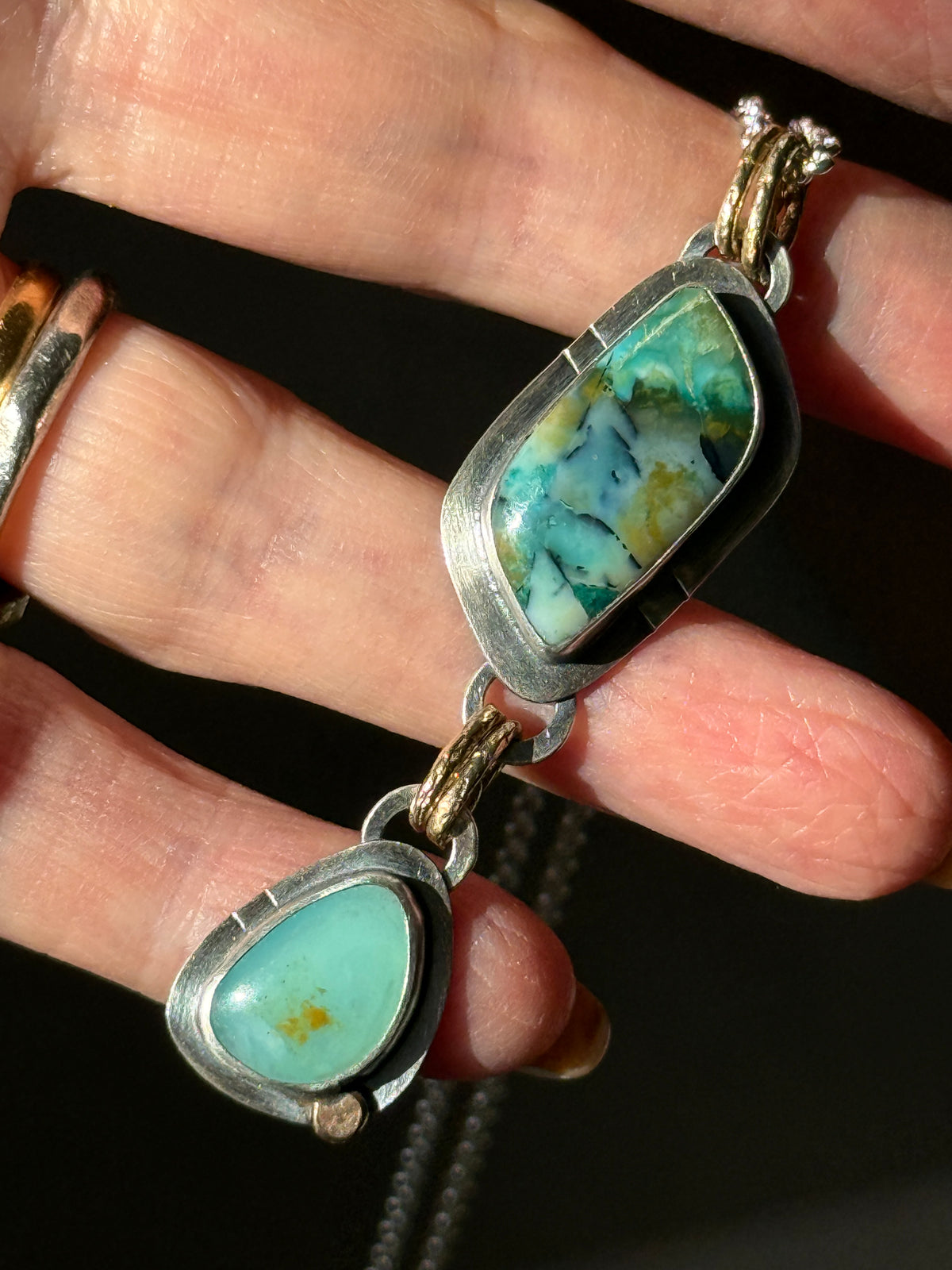 Blue Opalised wood stone Necklace
