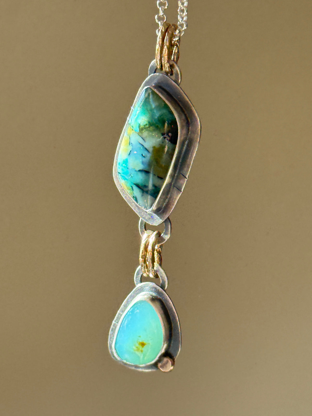 Blue Opalised wood stone Necklace