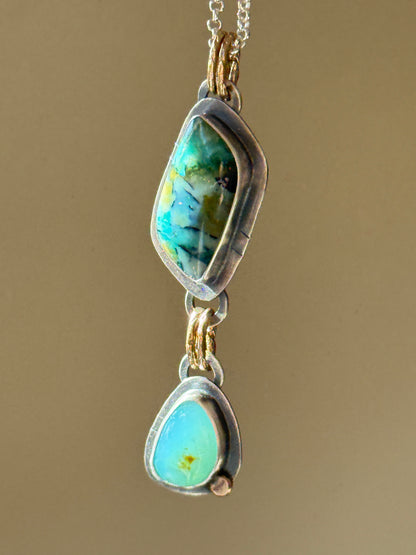 Blue Opalised wood stone Necklace