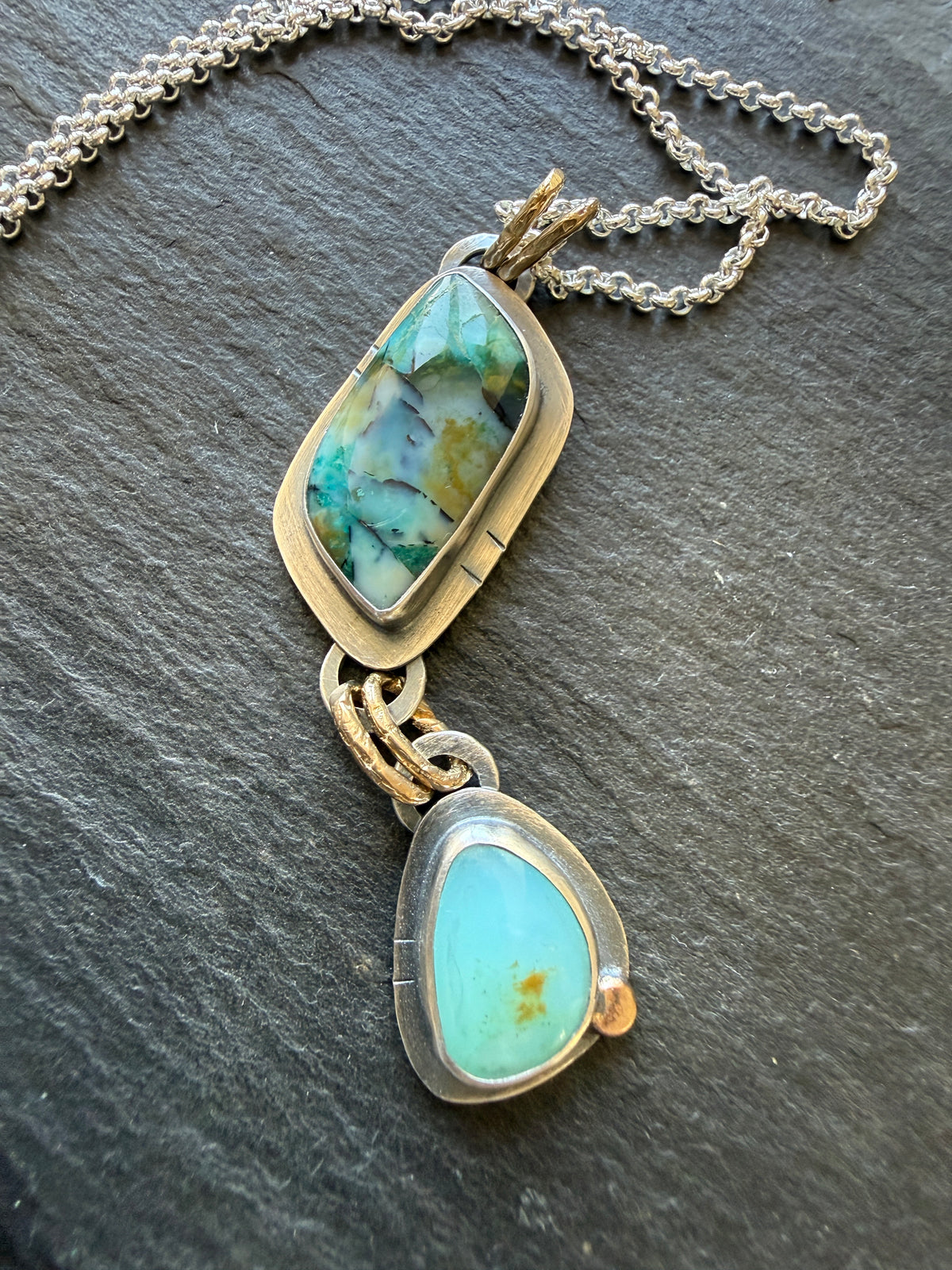 Blue Opalised wood stone Necklace