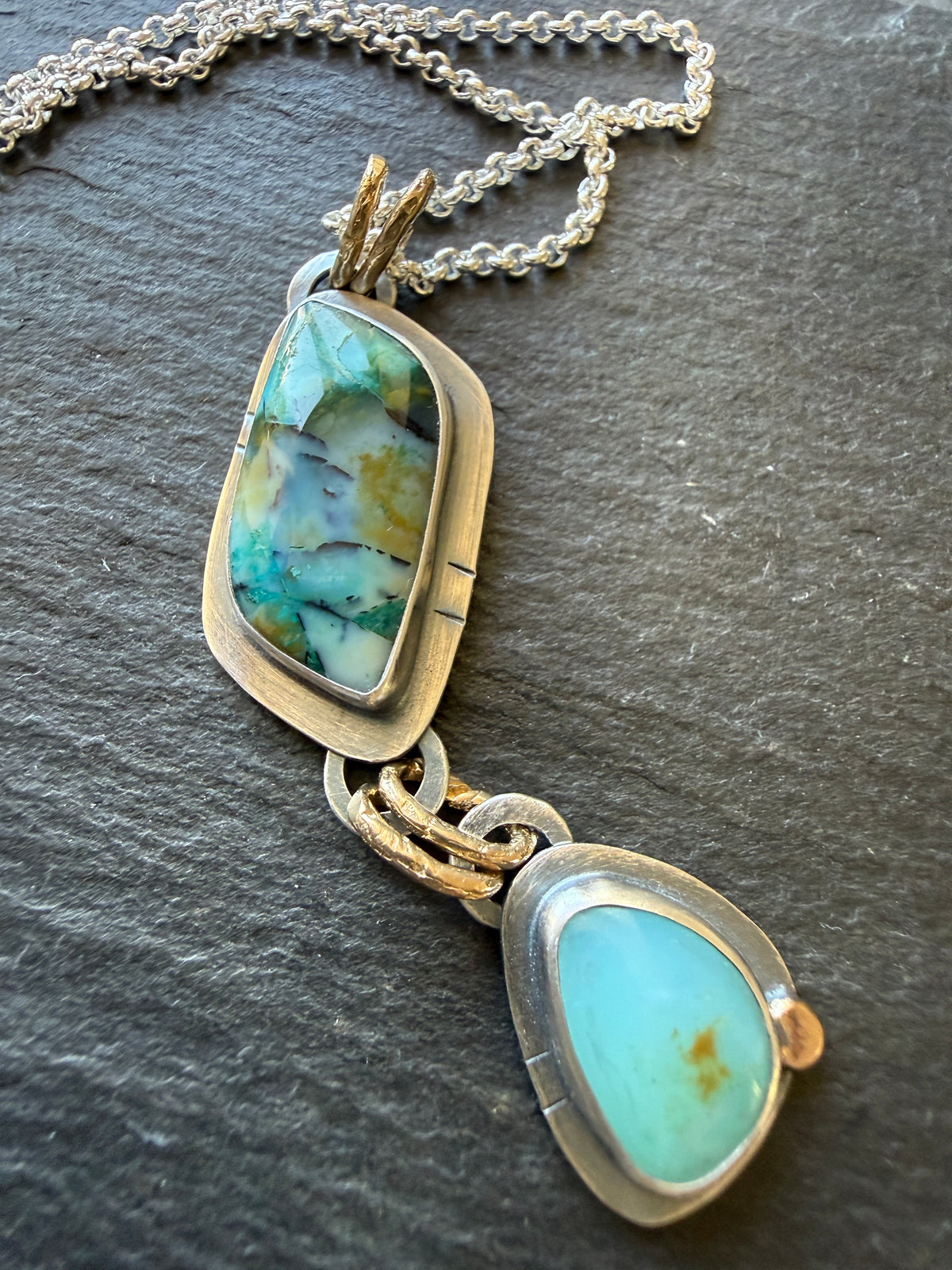 Blue Opalised wood stone Necklace
