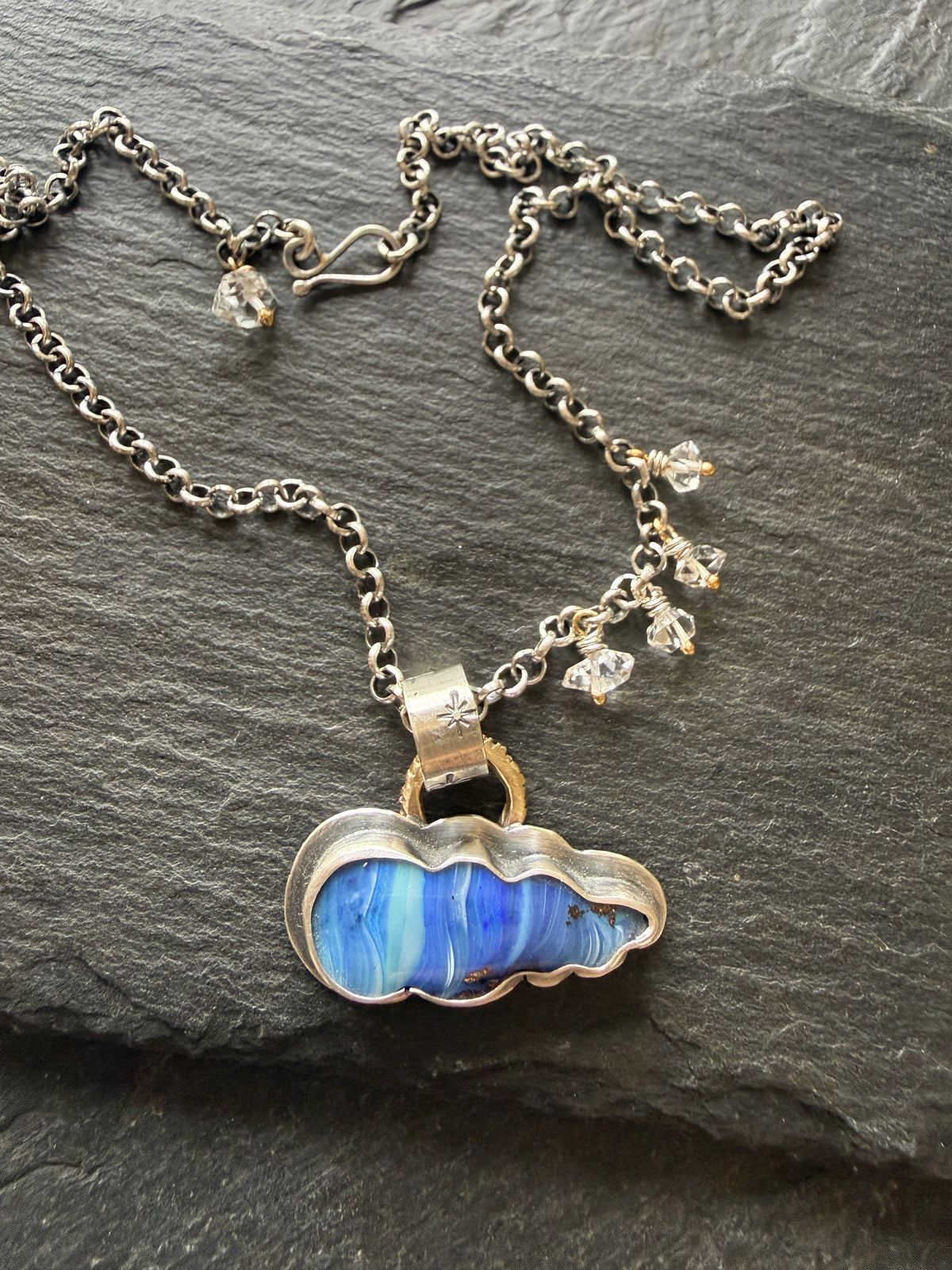 Blue Cloud Opal with Herkimer Diamonds