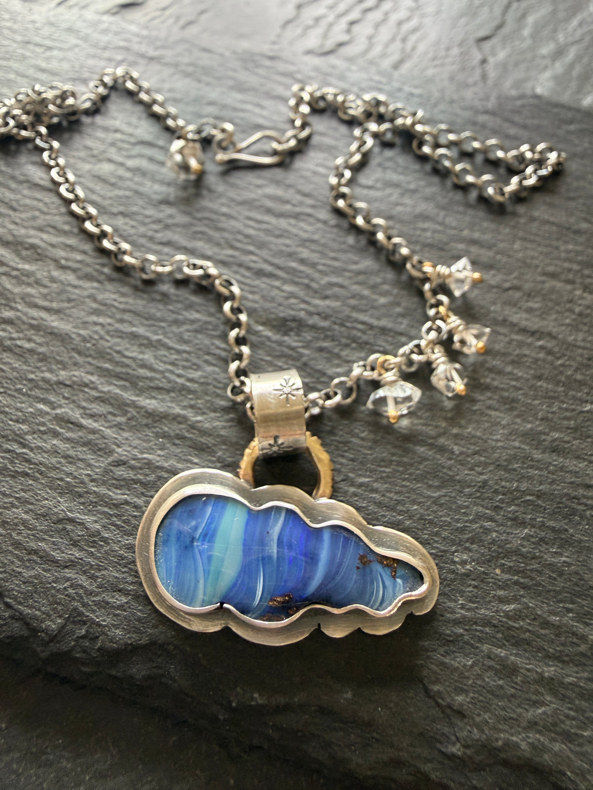 Blue Cloud Opal with Herkimer Diamonds