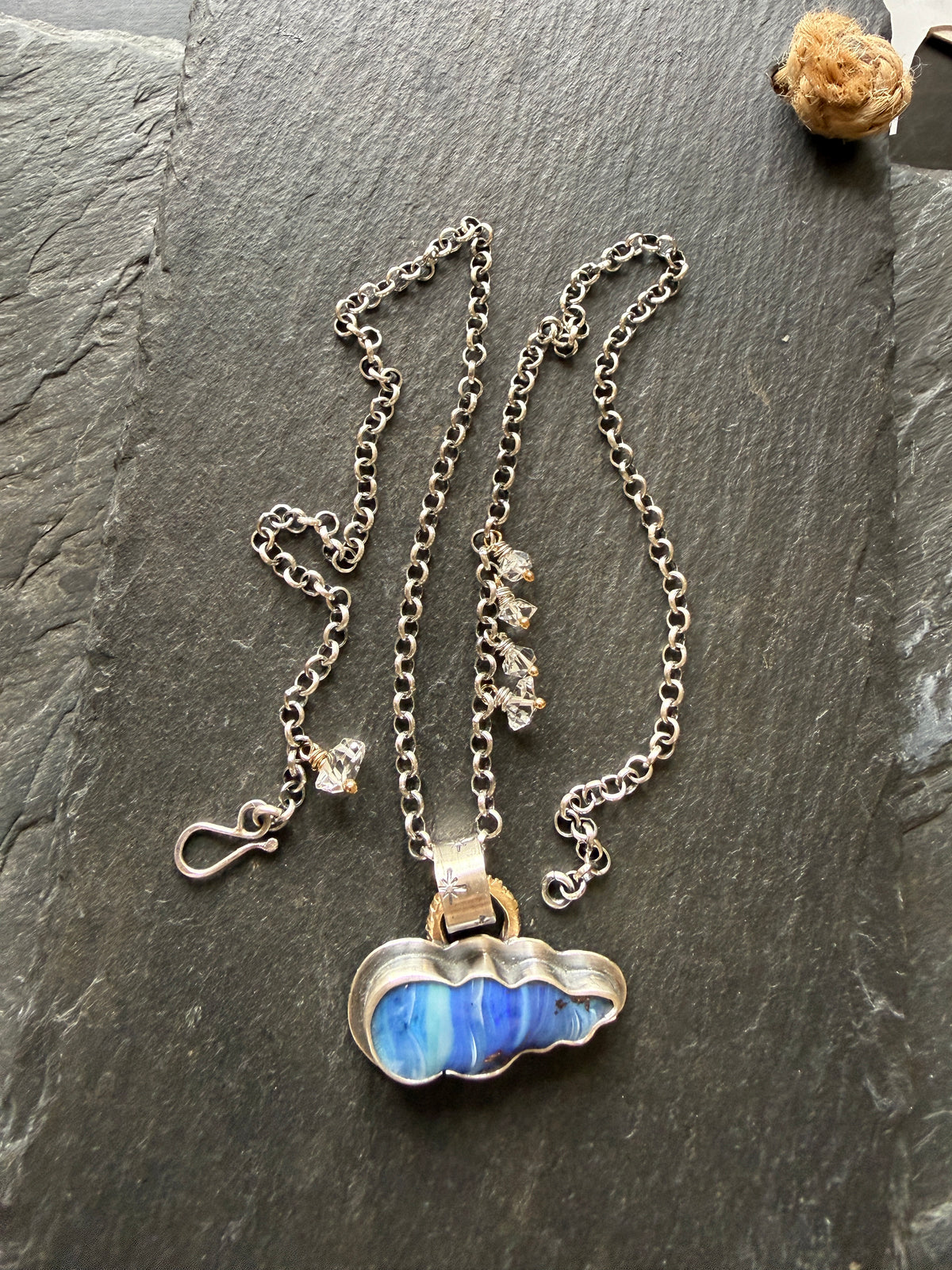 Blue Cloud Opal with Herkimer Diamonds