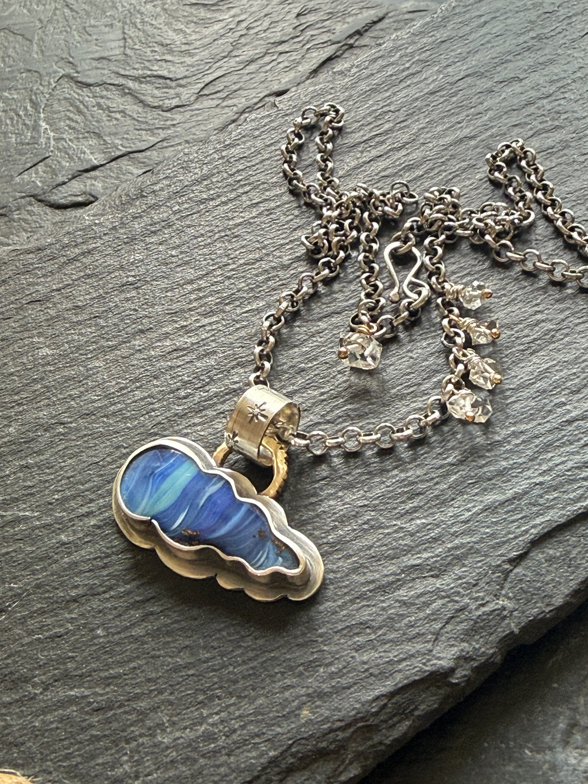 Blue Cloud Opal with Herkimer Diamonds