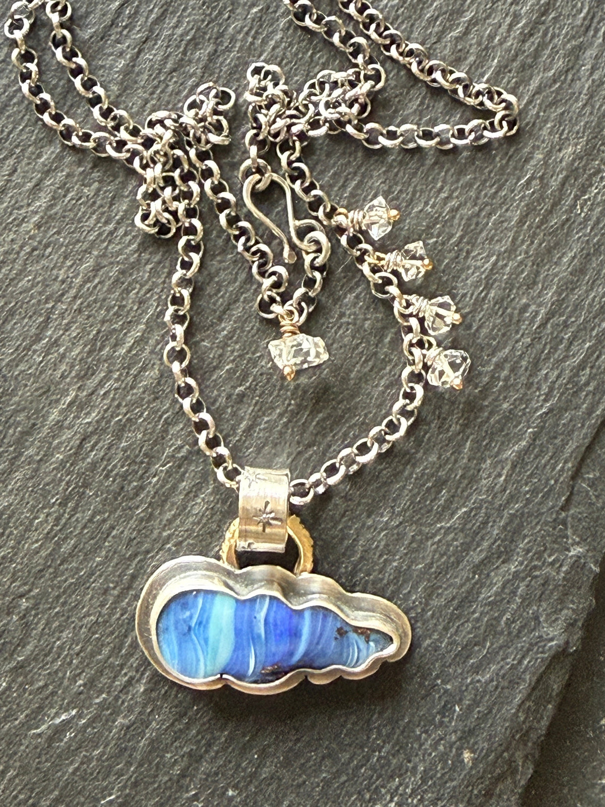Blue Cloud Opal with Herkimer Diamonds