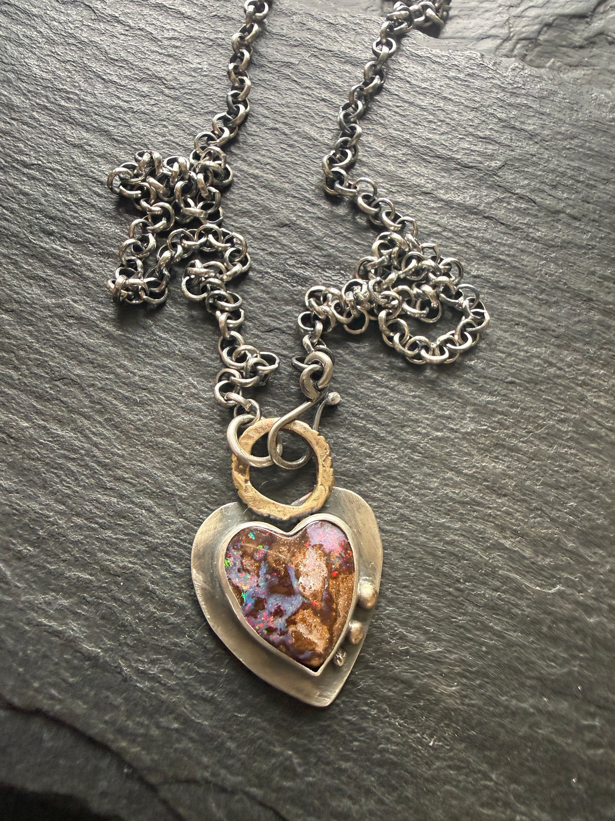 Pink Heart Boulder Opal Pendant