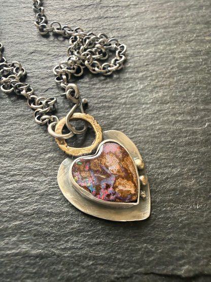 Pink Heart Boulder Opal Pendant