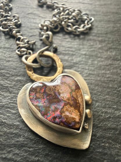 Pink Heart Boulder Opal Pendant