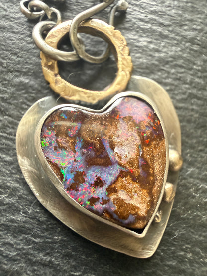 Pink Heart Boulder Opal Pendant